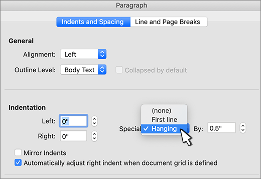 set first line indent in word 2010 for mac
